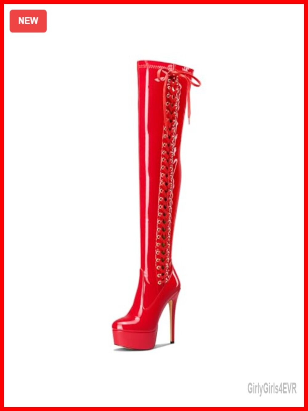 Women's Over The Knee Platform Stiletto Lace-Up Patent Leather Thigh High Boots